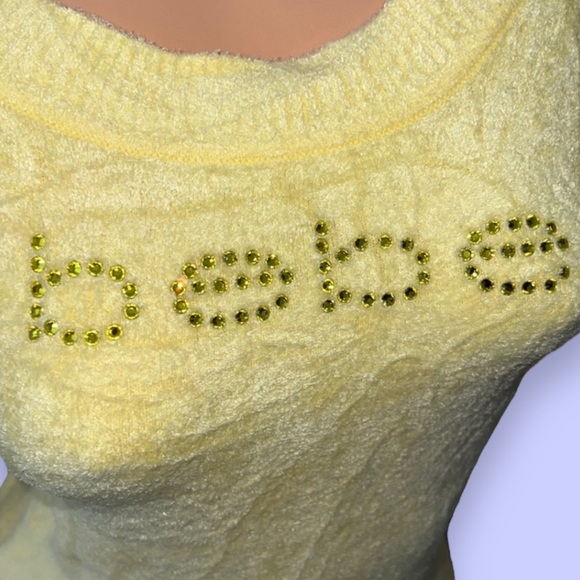 Bebe Swarovski long sleeve baby fur top crystals yellow y2k rare fuzzy sweater - Picture 3 of 7